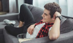 teen boy watching movie
